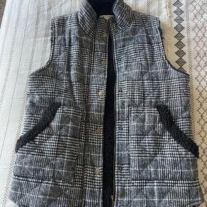 Black and white plaid fluffy vest